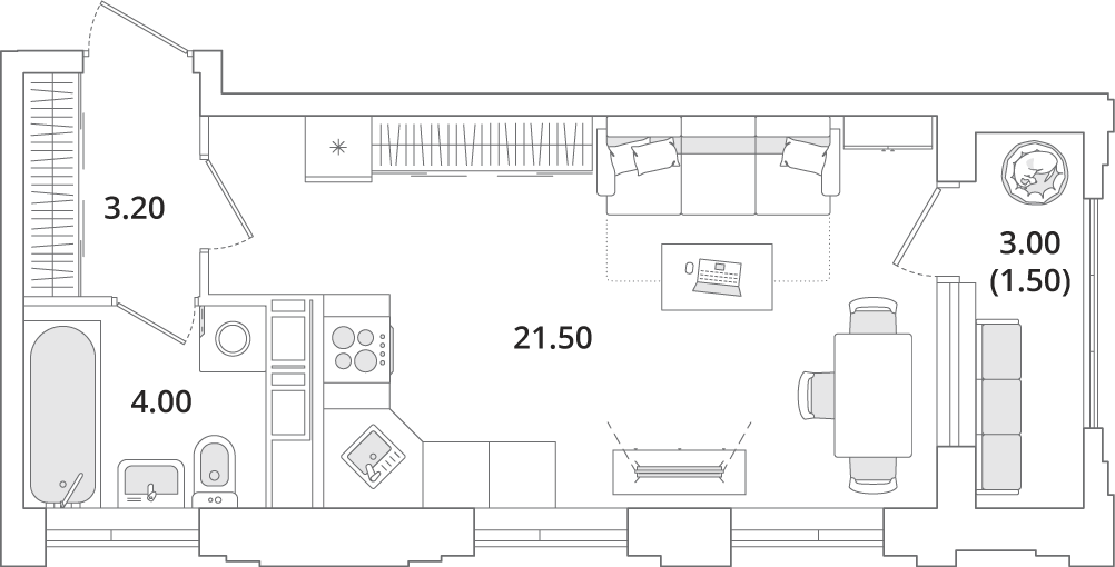 студия, 30.3 м², 12 этаж 