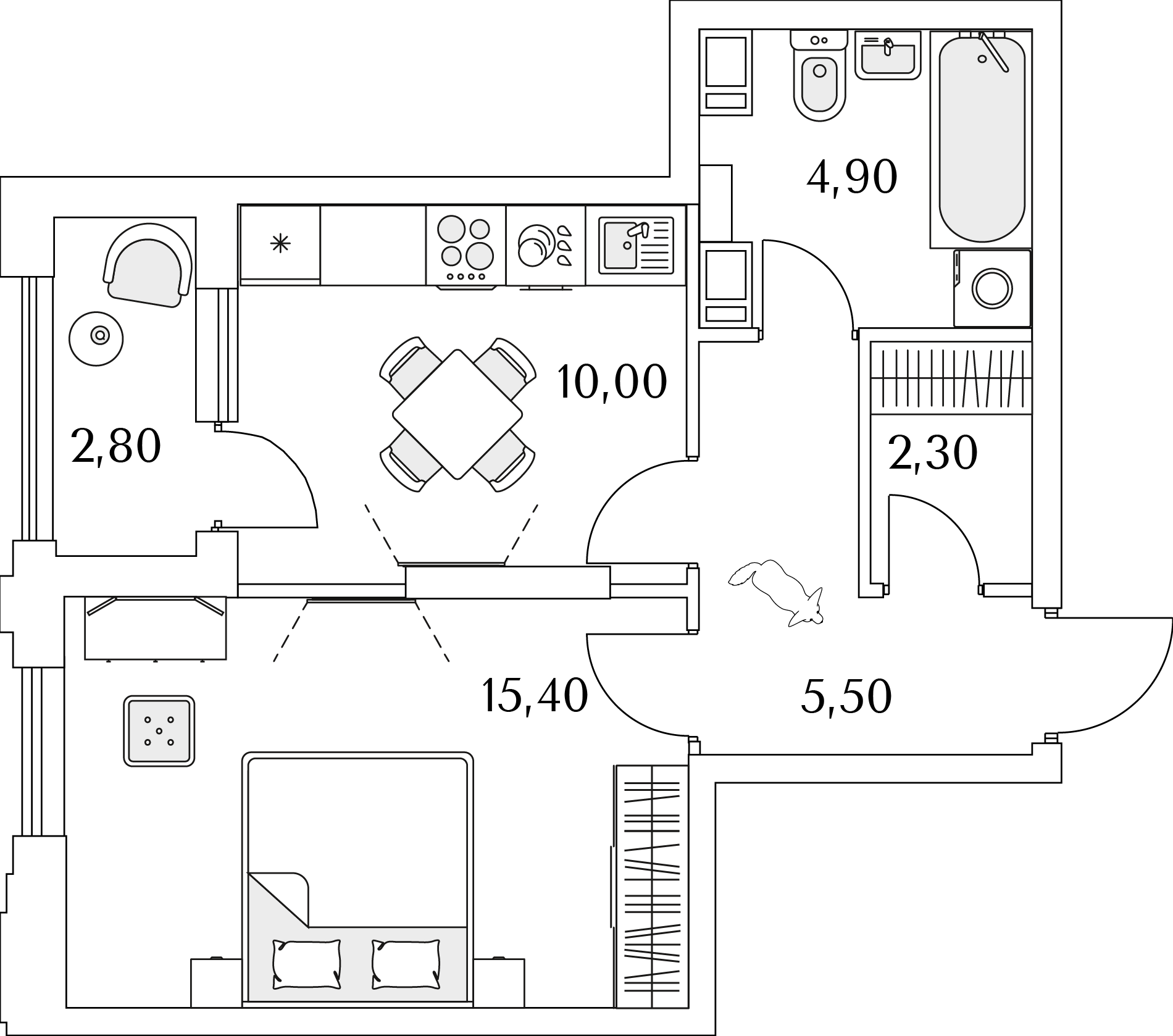 1 комн. квартира, 39.5 м², 9 этаж 