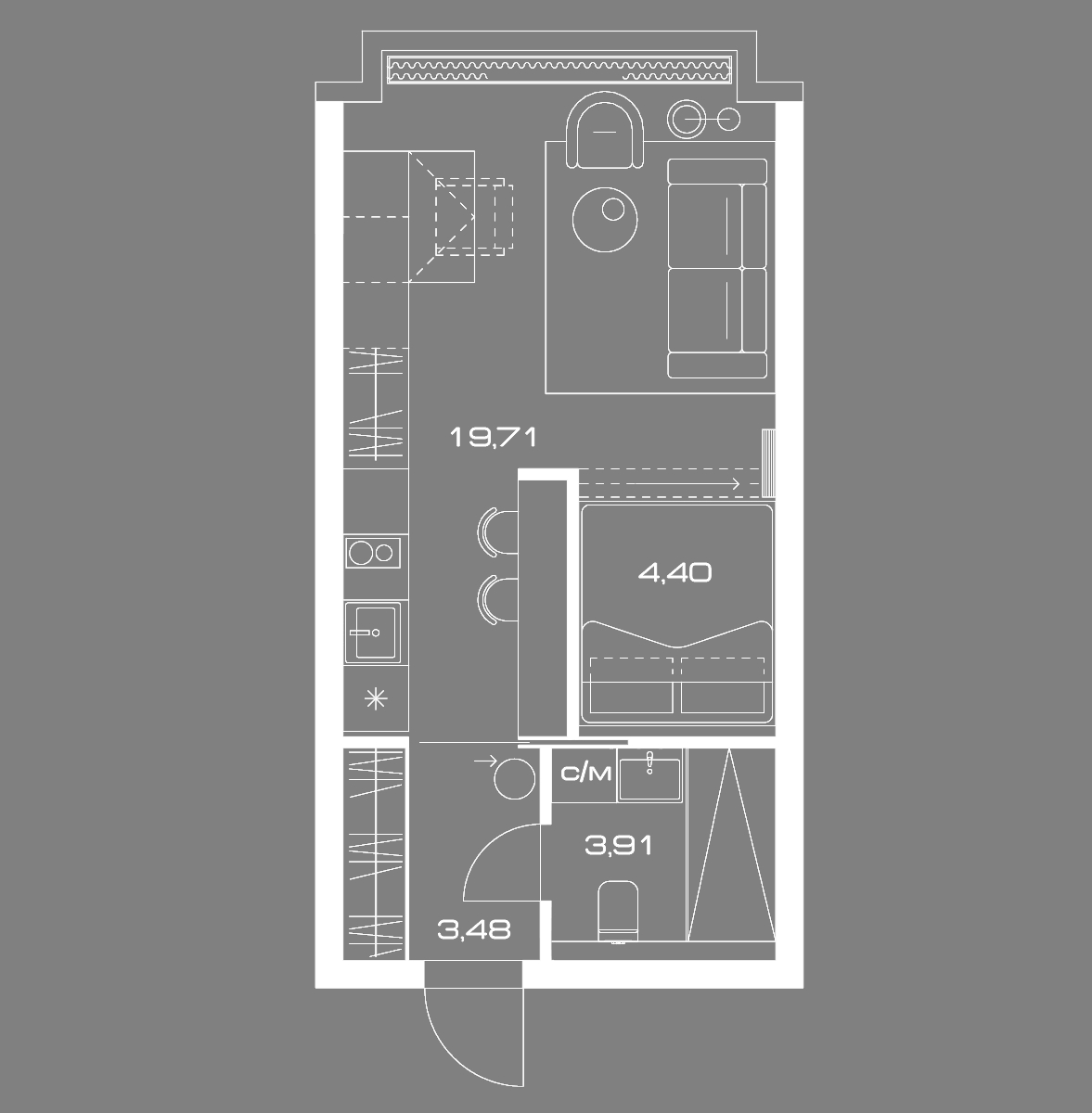 студия, 31.6 м², 7 этаж 
