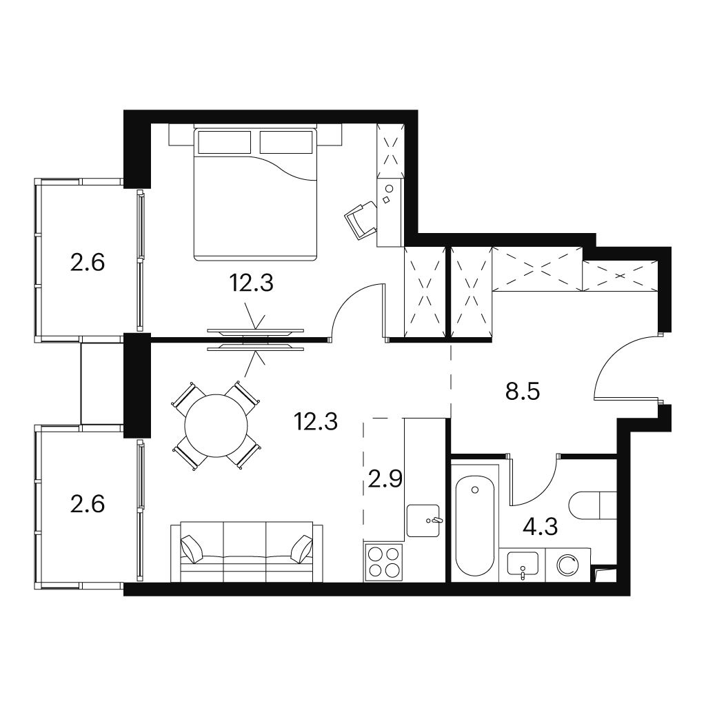 2 комн. квартира, 45.5 м², 11 этаж 