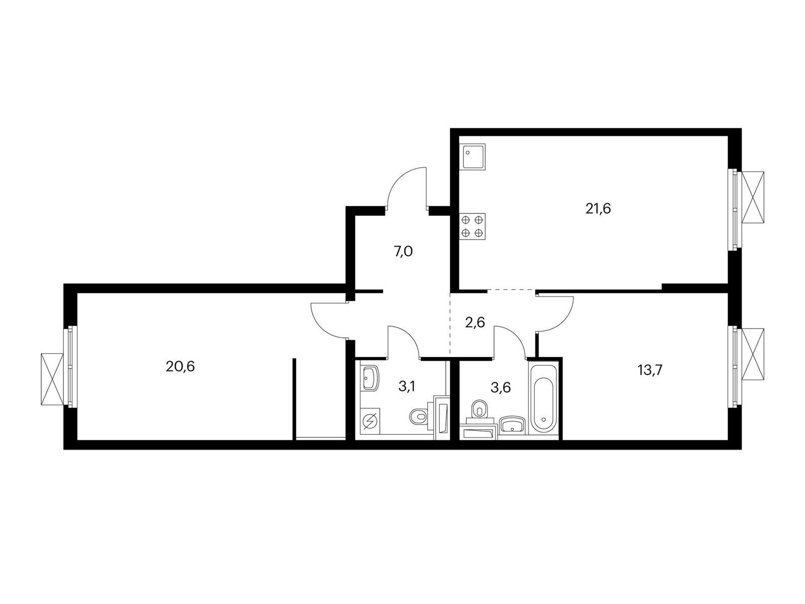 2 комн. квартира, 72.3 м², 2 этаж  (из 17)