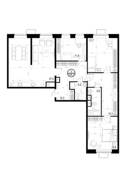 3 комн. квартира, 124.1 м², 2 этаж 