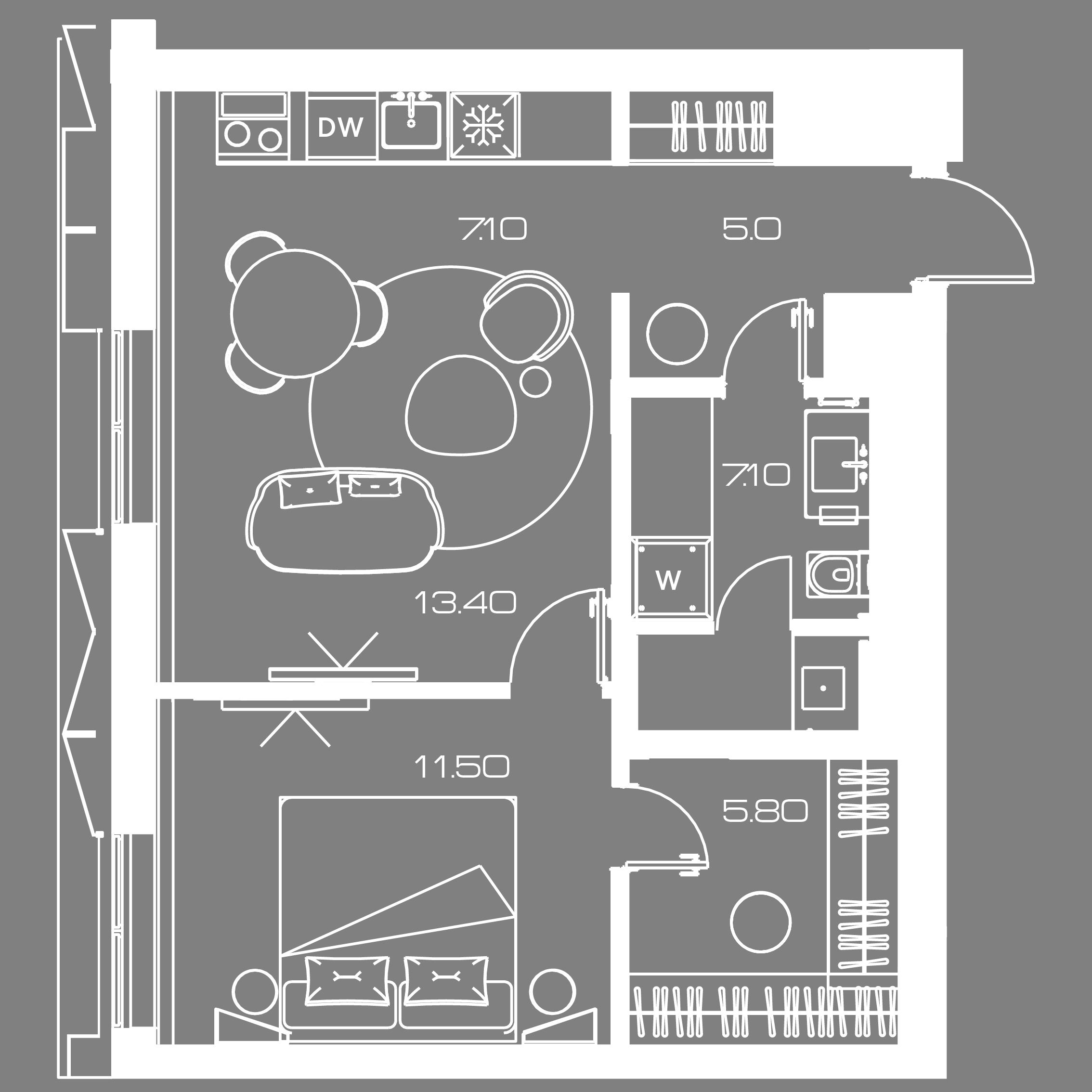 1 комн. квартира, 51.3 м², 14 этаж 