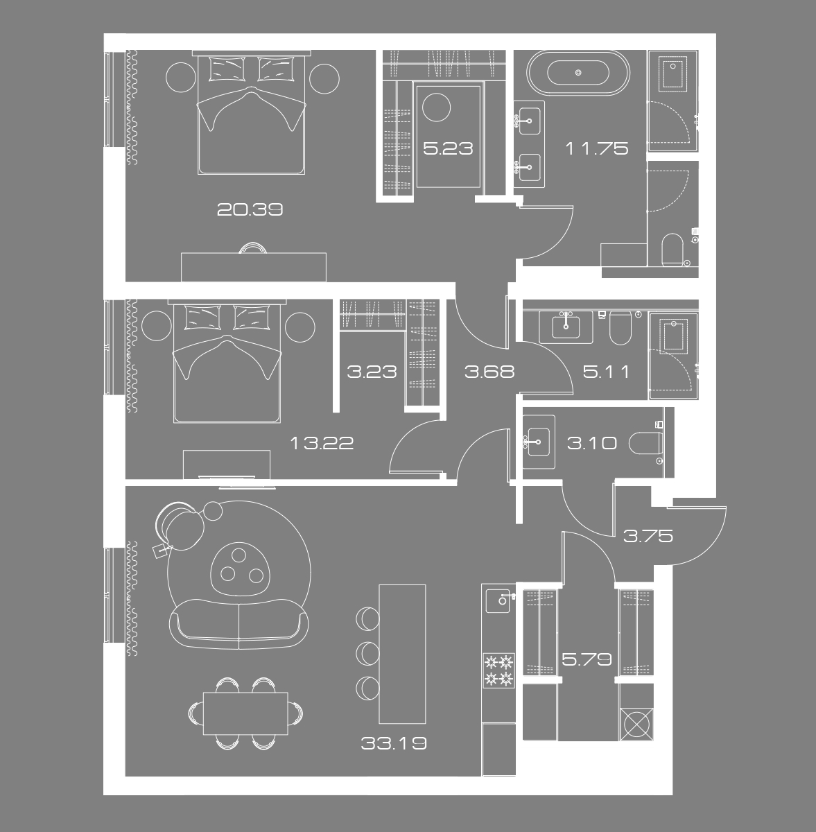 2 комн. квартира, 110.4 м², 9 этаж 