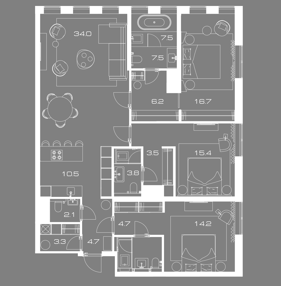 3 комн. квартира, 137 м², 11 этаж 