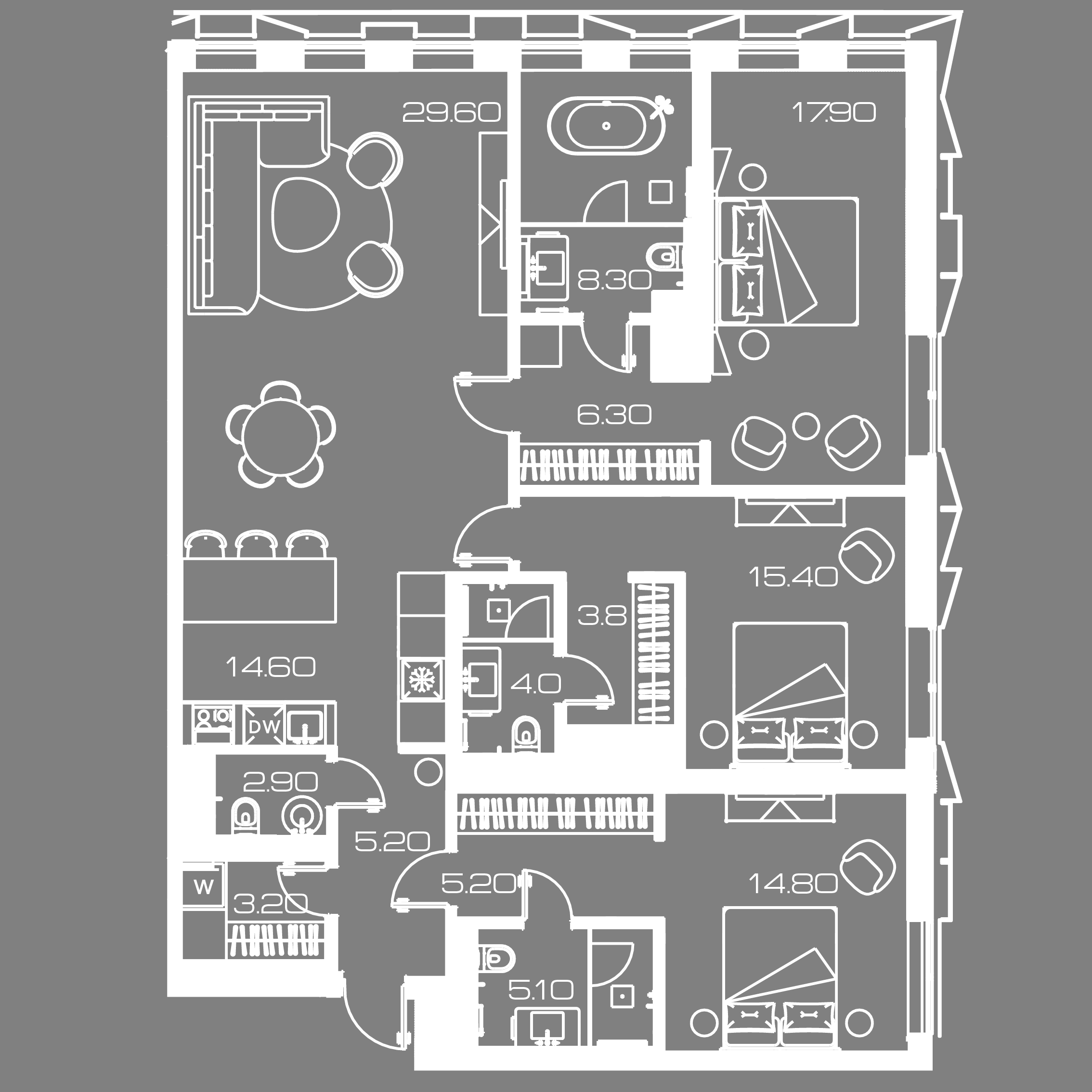 3 комн. квартира, 137 м², 14 этаж 