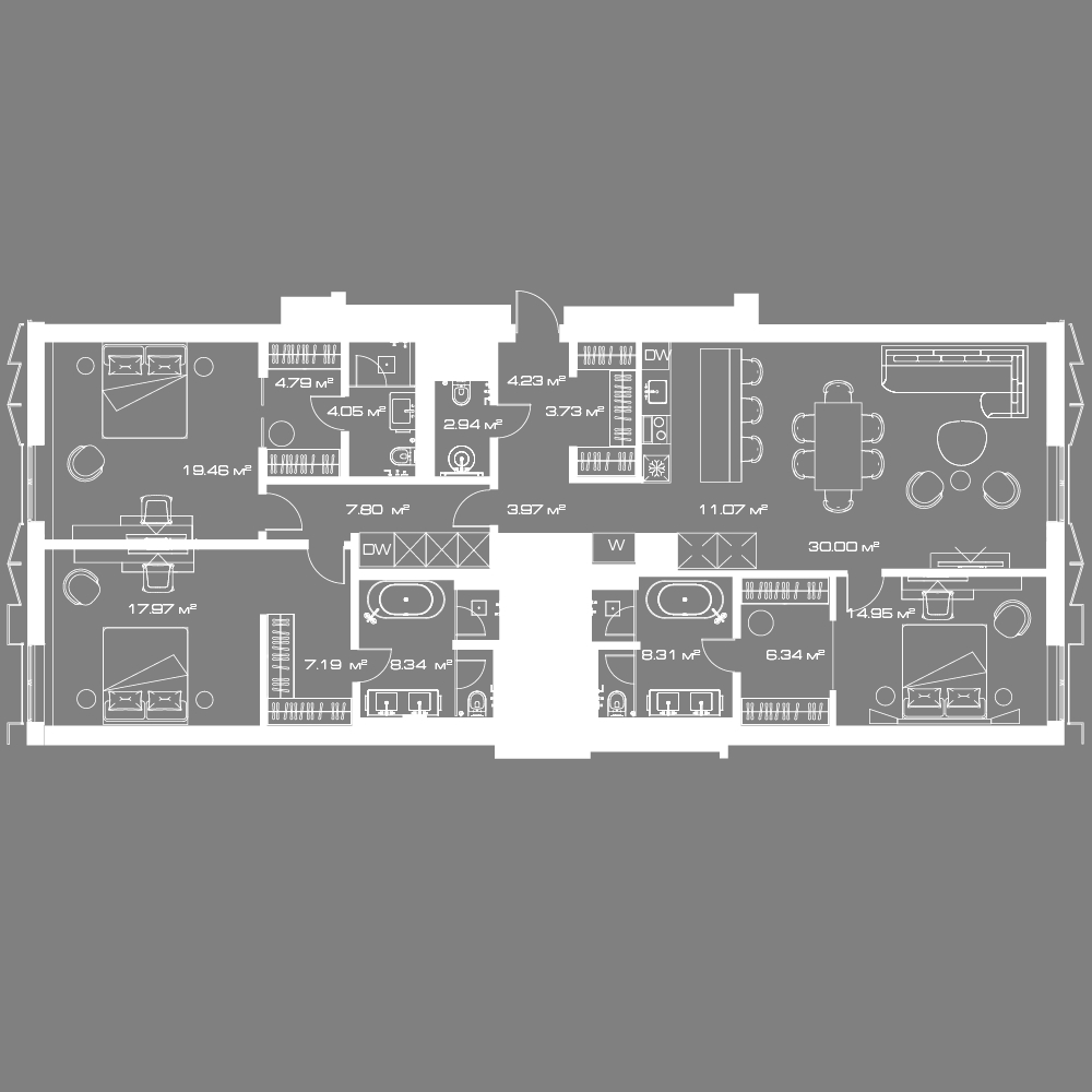 3 комн. квартира, 159.6 м², 16 этаж 