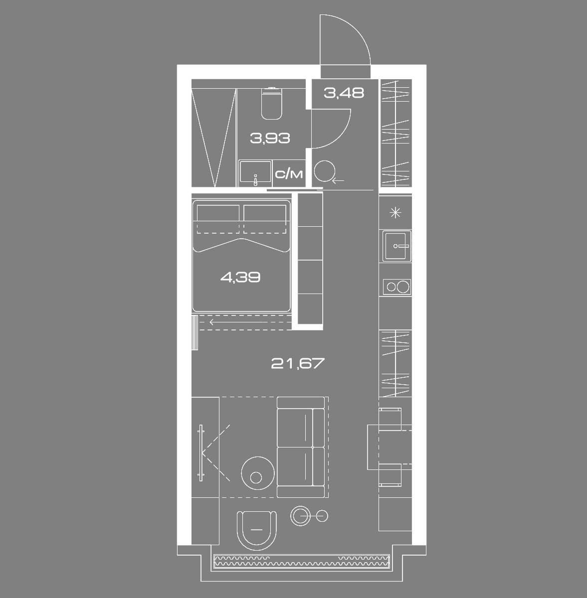 студия, 33.6 м², 7 этаж 