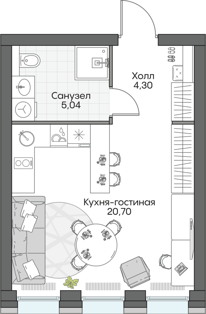 студия, 30.3 м², 2 этаж 