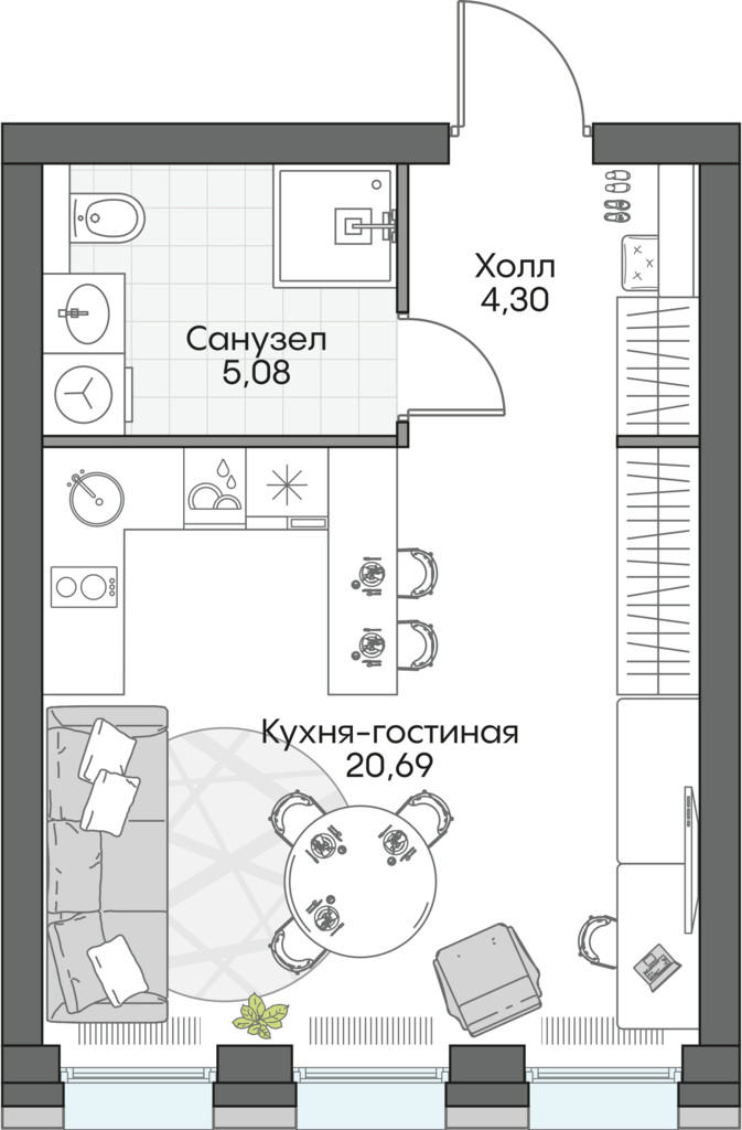 студия, 30.3 м², 3 этаж 