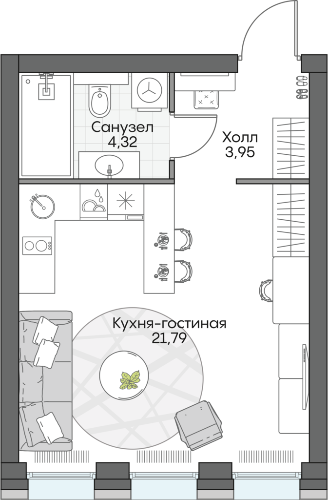 студия, 30.2 м², 3 этаж 