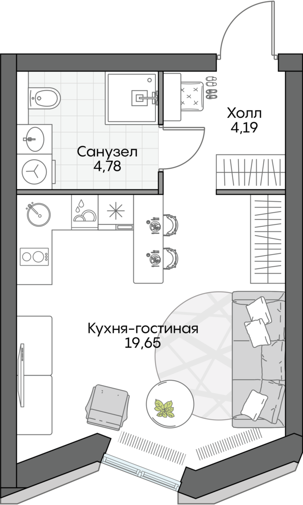 студия, 28.8 м², 2 этаж 