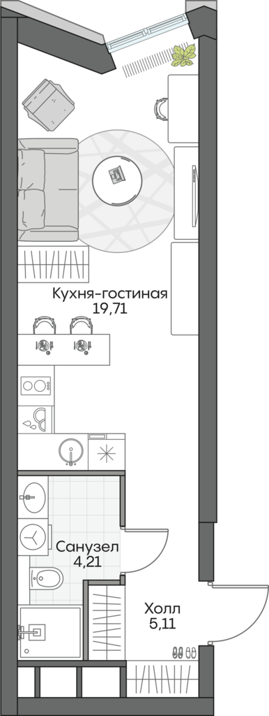 студия, 28.3 м², 2 этаж 