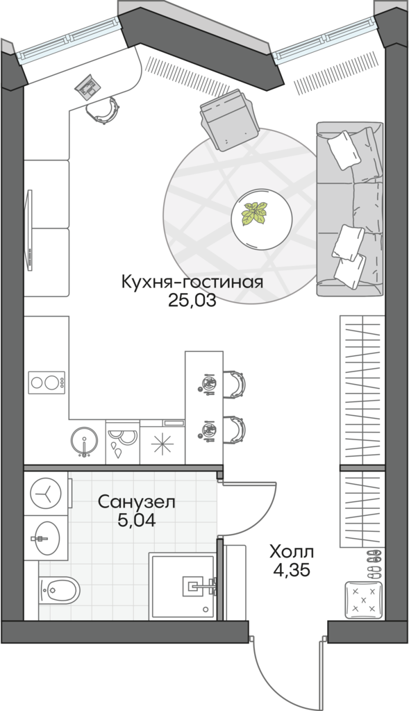 студия, 34.4 м², 2 этаж 