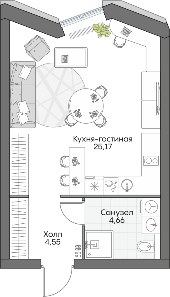 студия, 33.9 м², 4 этаж 