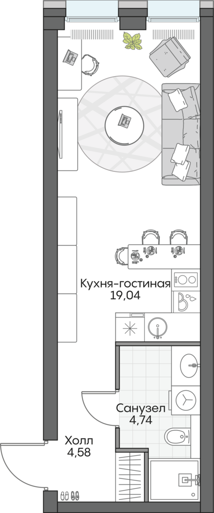 студия, 28.5 м², 2 этаж 