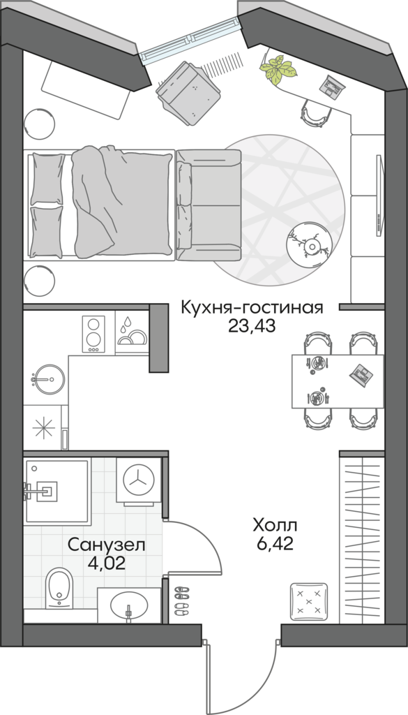 студия, 34.1 м², 3 этаж 
