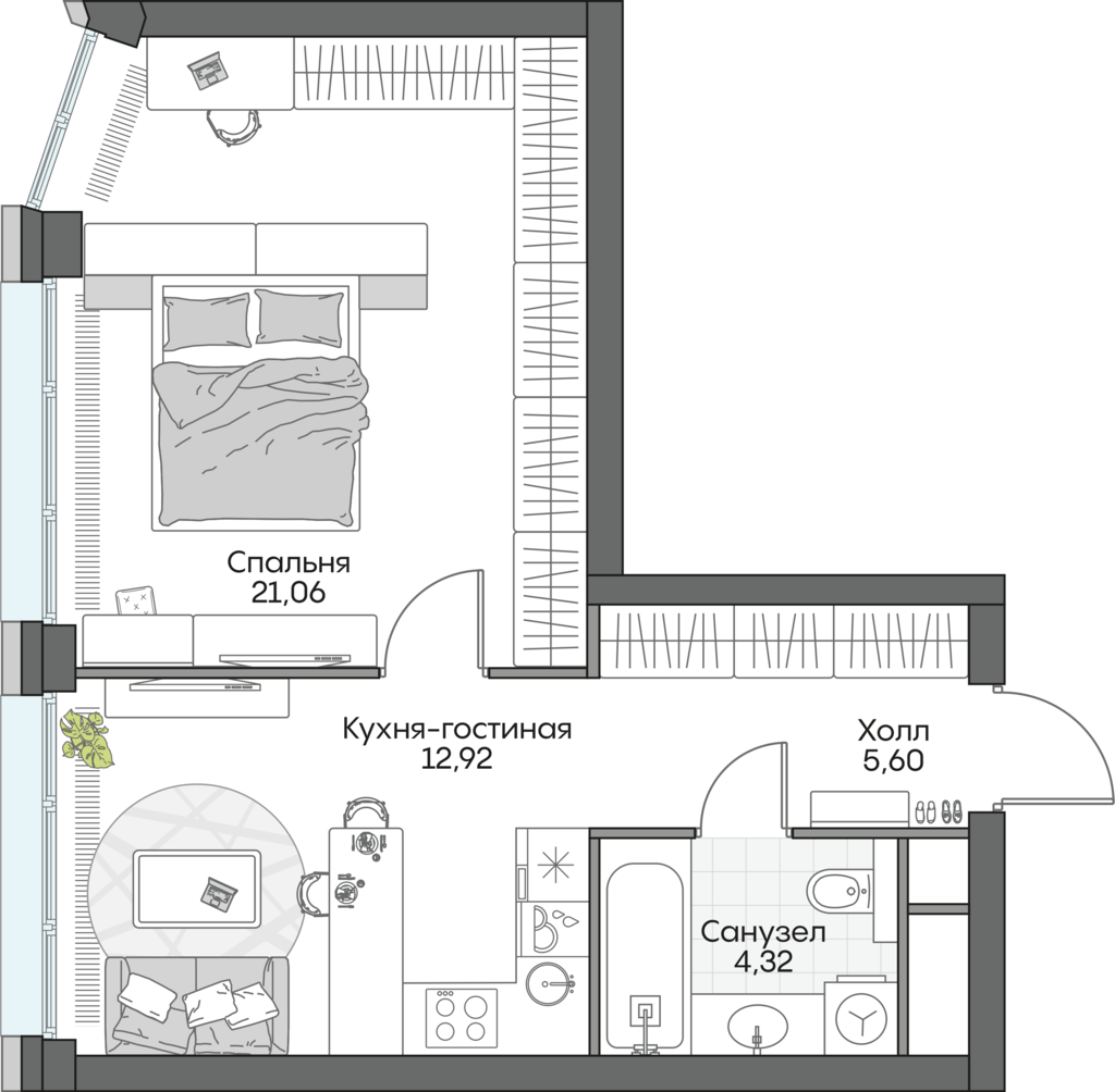 1 комн. квартира, 44.1 м², 8 этаж 