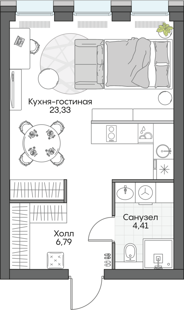 студия, 34.7 м², 2 этаж 