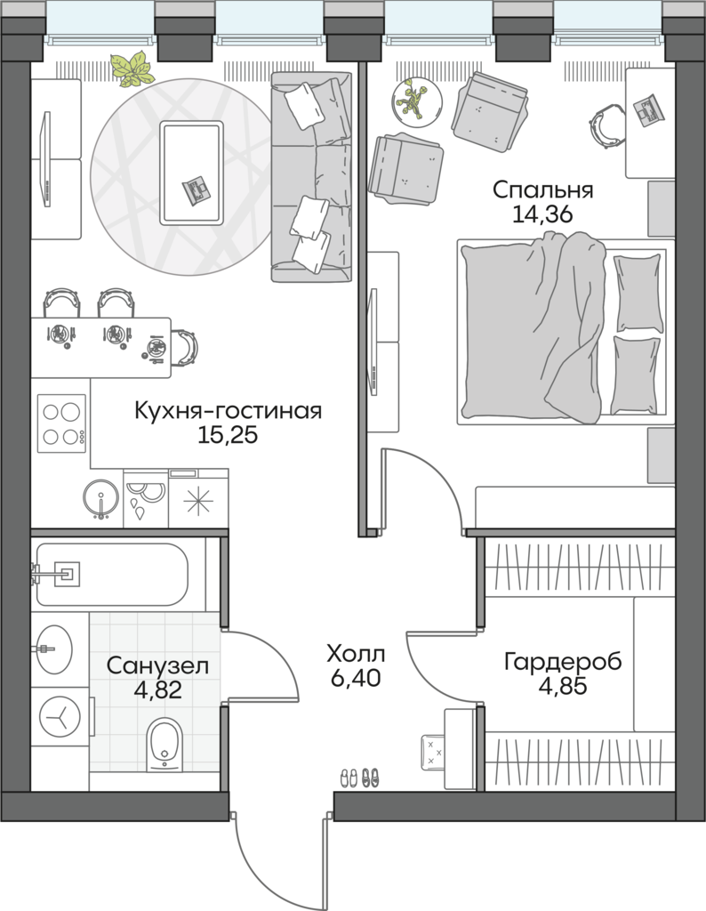 1 комн. квартира, 46 м², 3 этаж 
