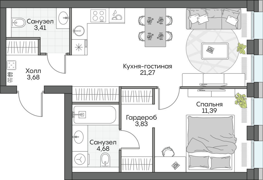 1 комн. квартира, 48.4 м², 10 этаж 