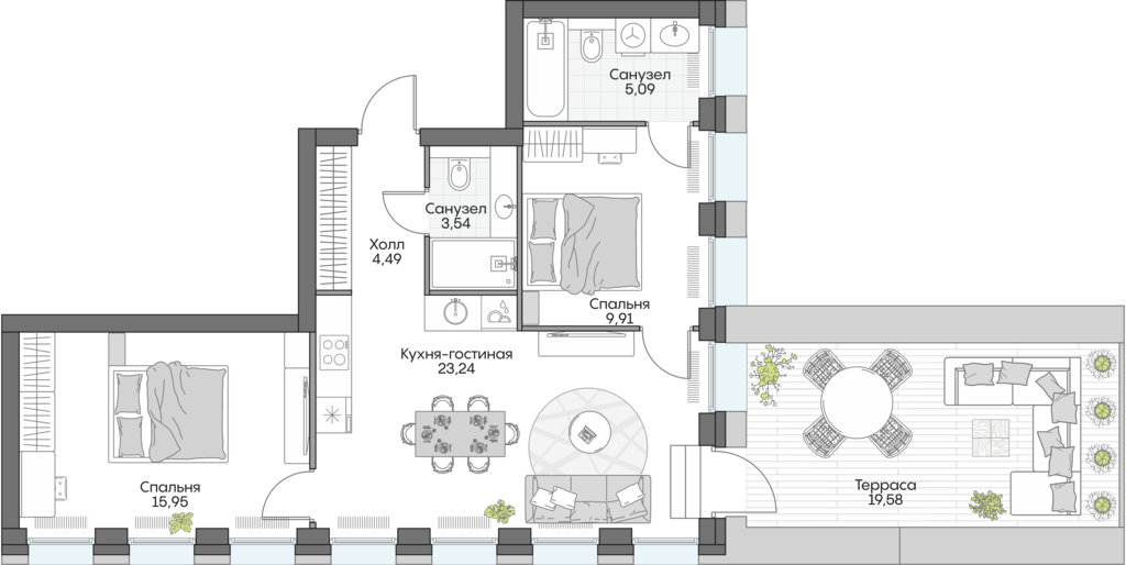 2 комн. квартира, 81.2 м², 4 этаж 
