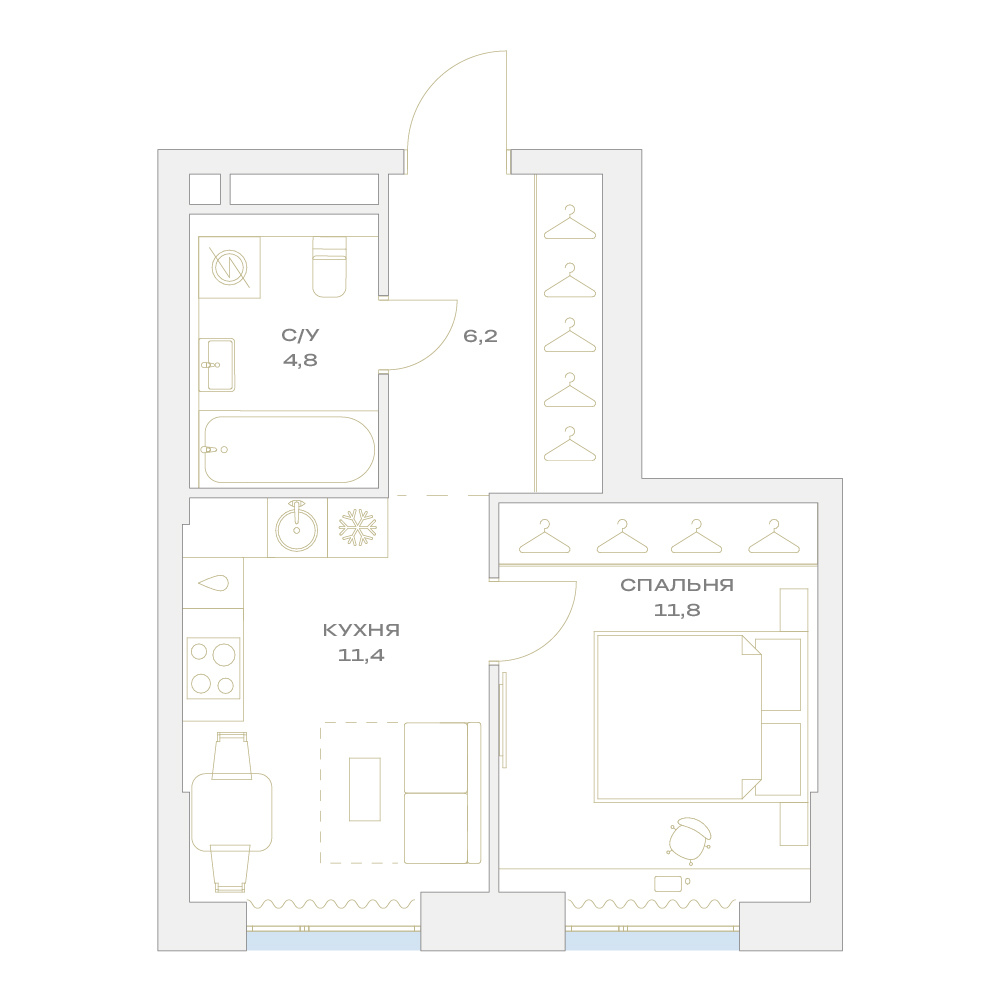 1 комн. квартира, 34.2 м², 3 этаж  (из 17)