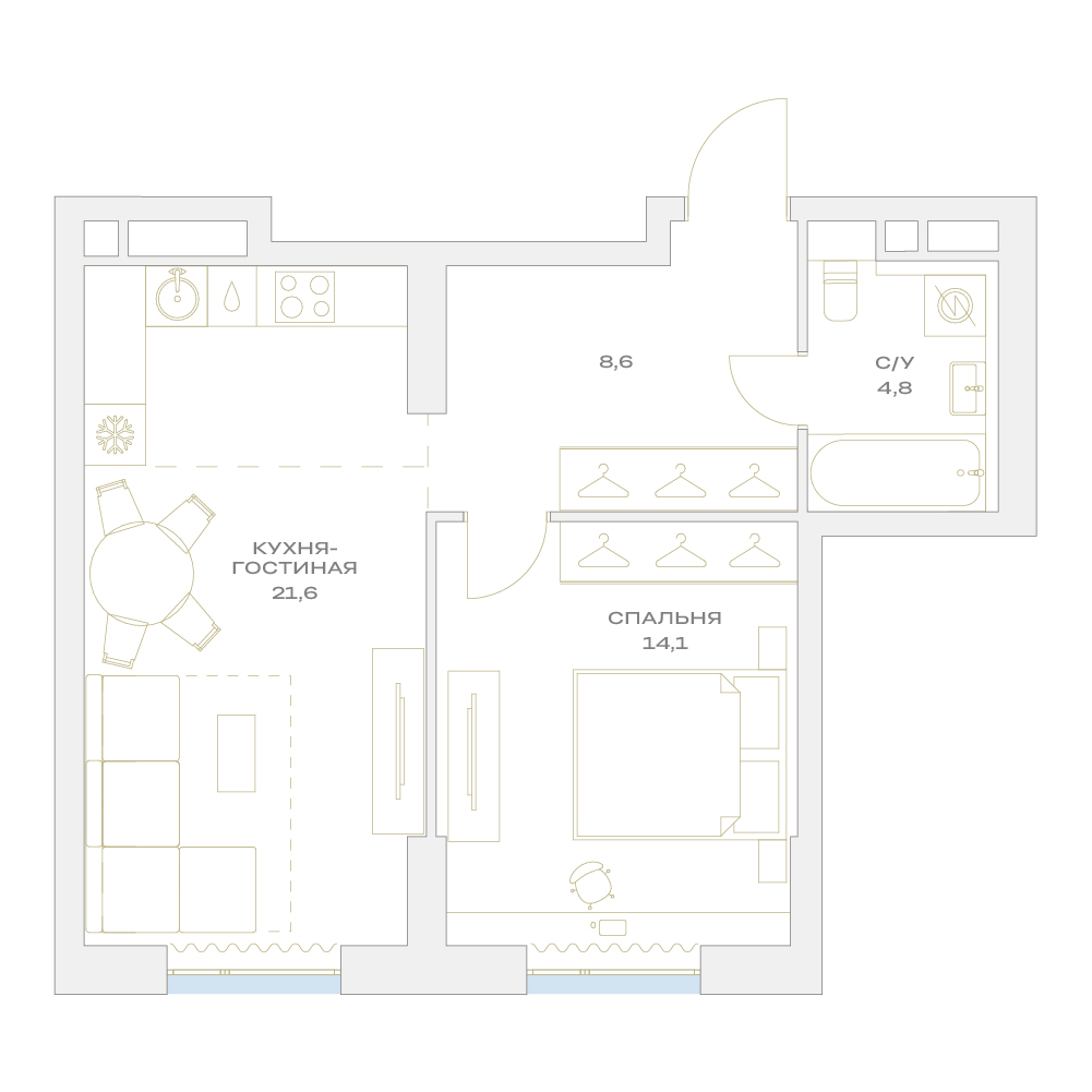 2 комн. квартира, 49.1 м², 3 этаж  (из 17)