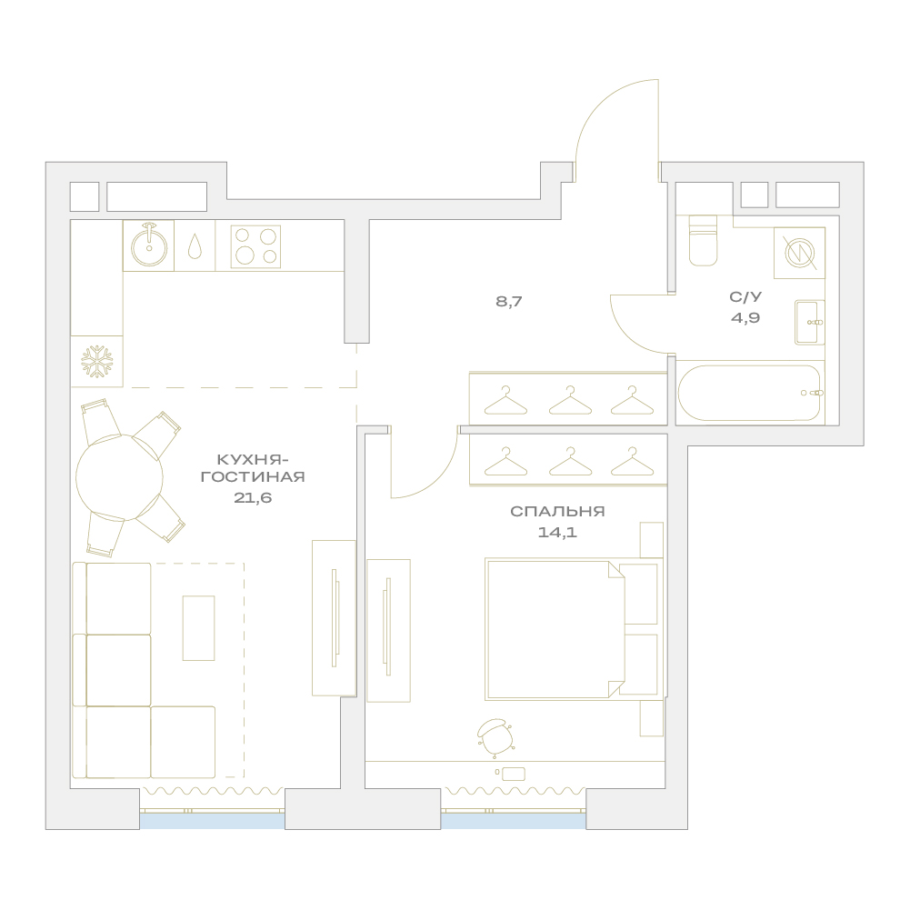 2 комн. квартира, 49.3 м², 4 этаж  (из 17)
