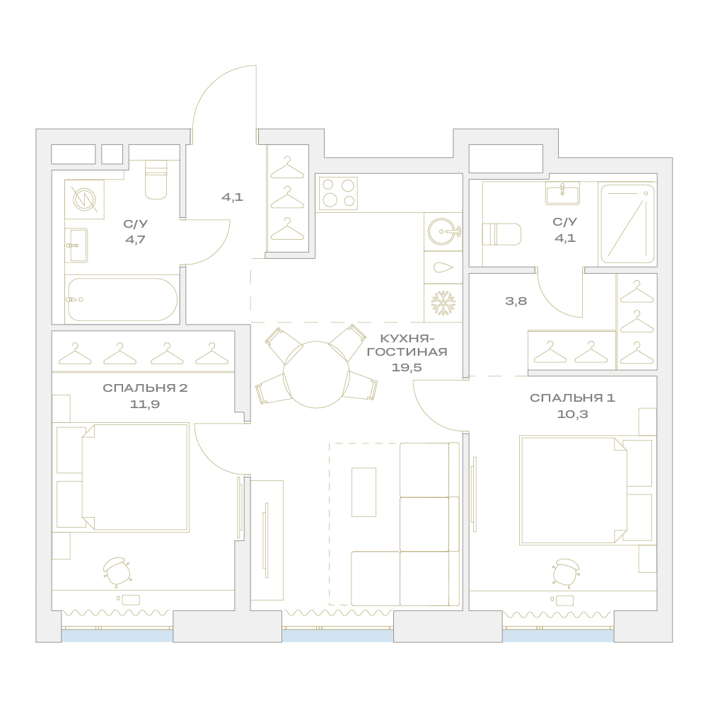 2 комн. квартира, 58.4 м², 9 этаж  (из 17)