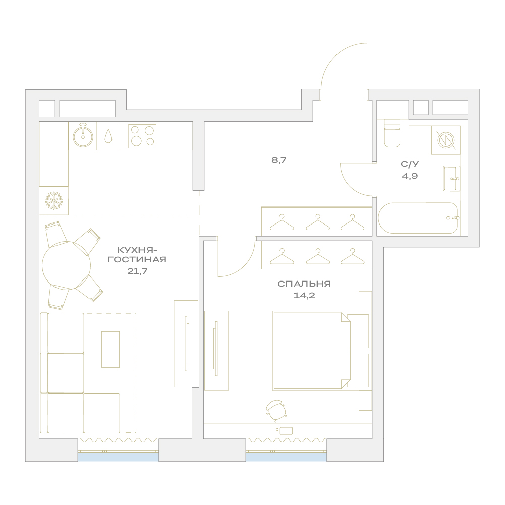 2 комн. квартира, 49.5 м², 9 этаж  (из 17)