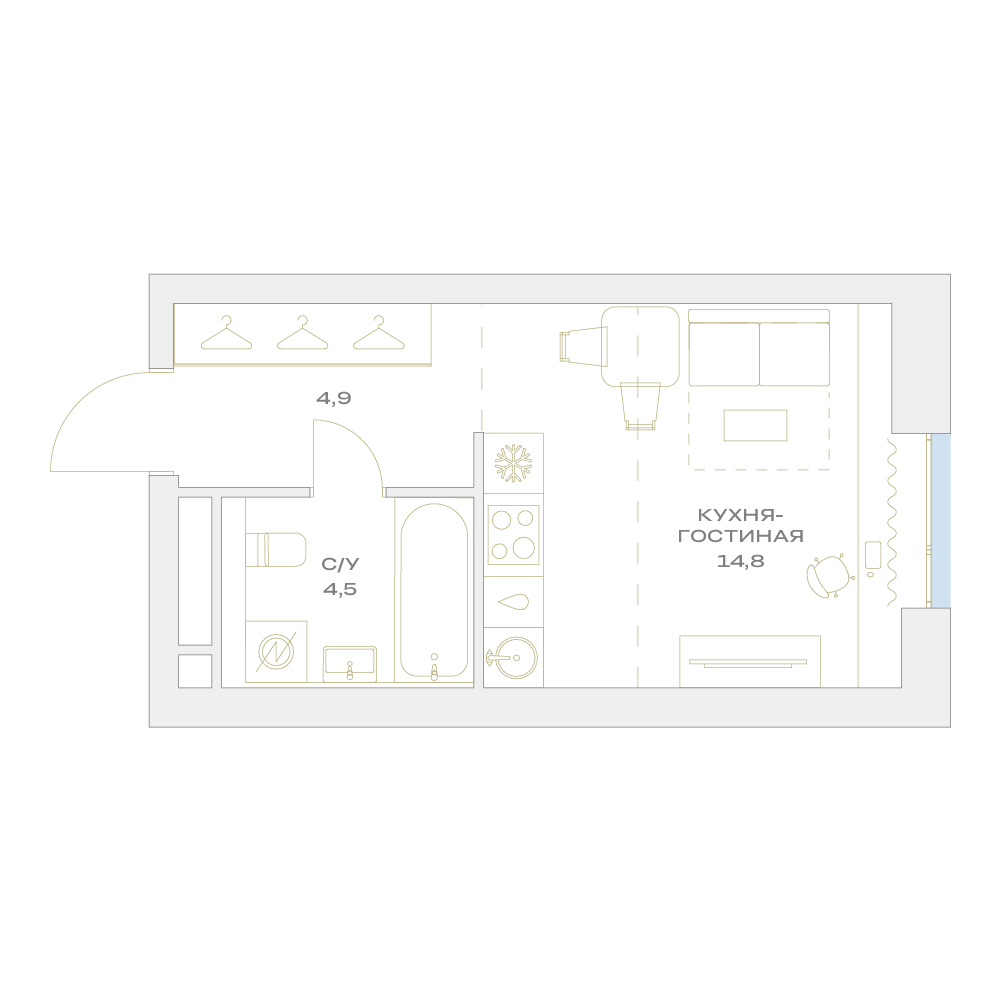 студия, 24.2 м², 3 этаж  (из 17)