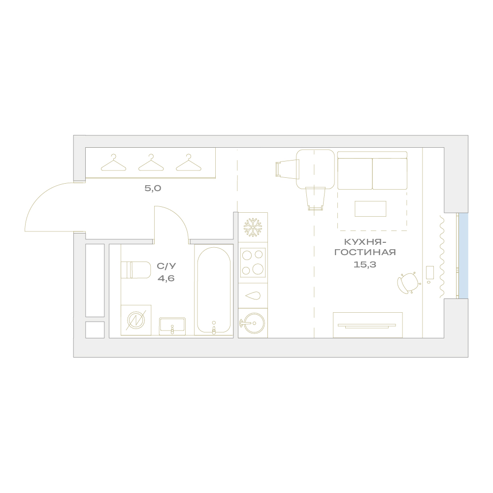 студия, 24.9 м², 16 этаж  (из 17)