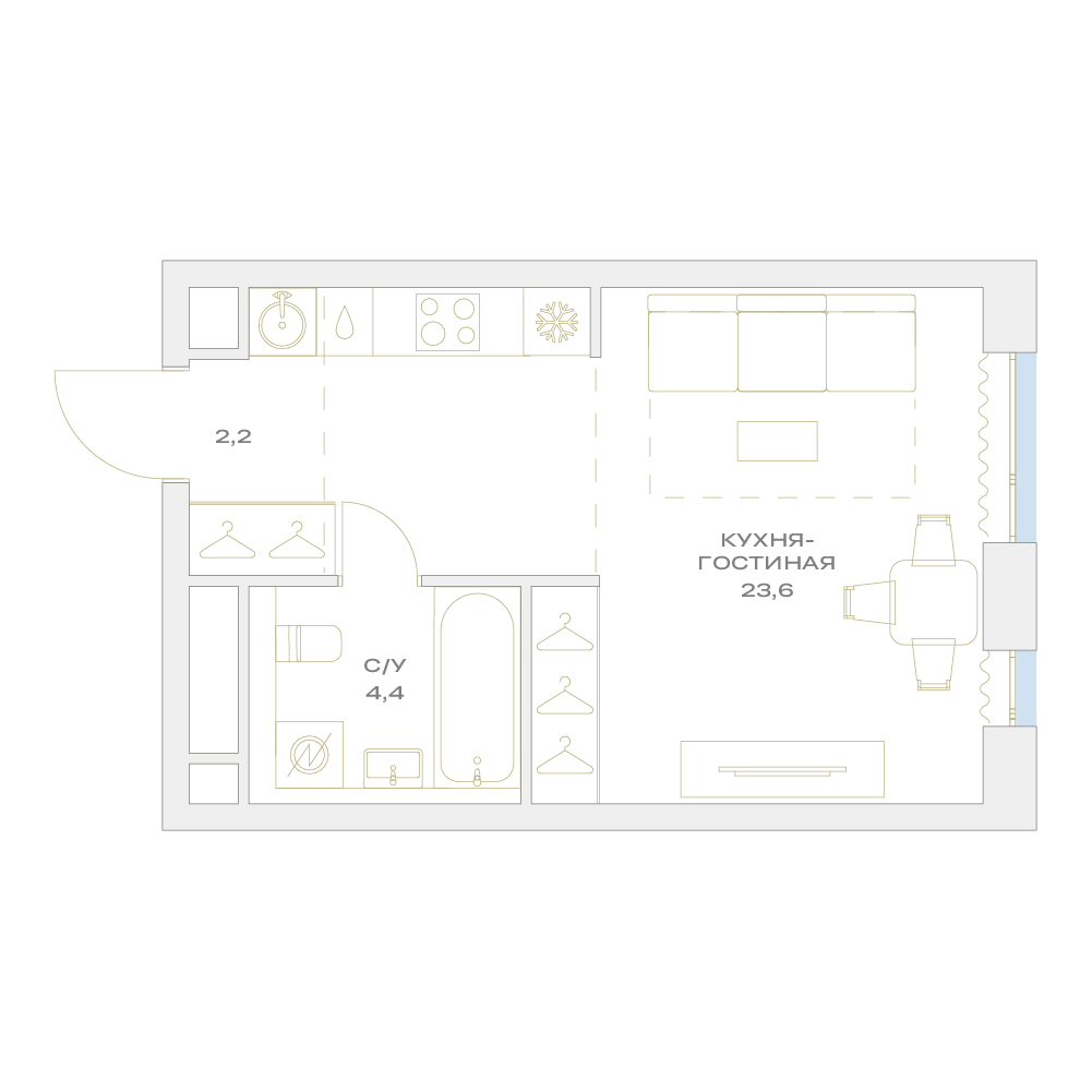 студия, 30.2 м², 16 этаж  (из 17)