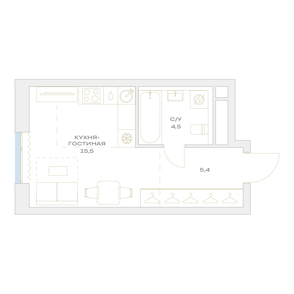 студия, 25.4 м², 17 этаж  (из 17)