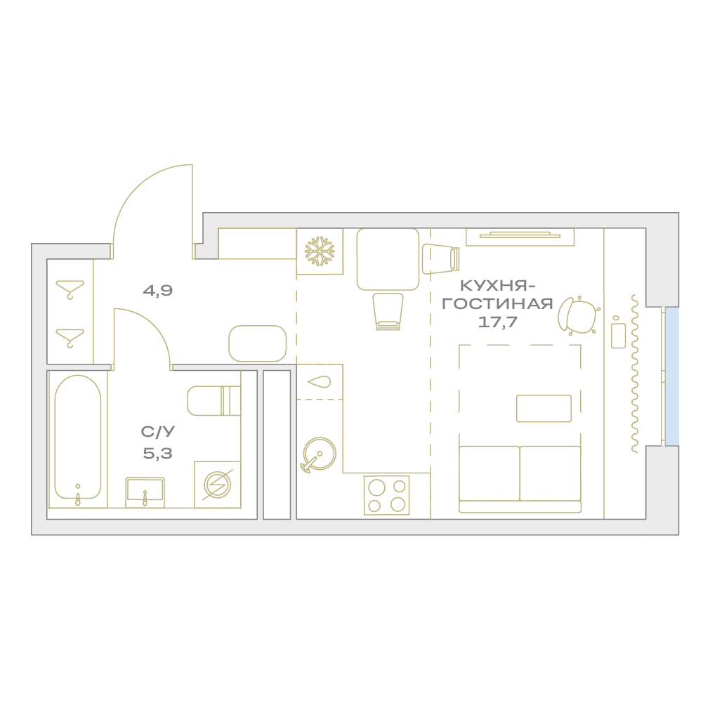 студия, 27.9 м², 13 этаж  (из 17)