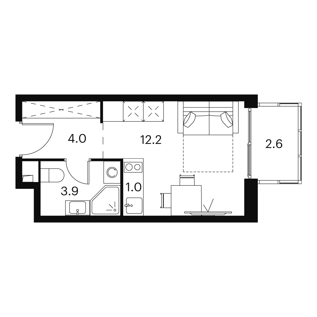 студия, 23.7 м², 15 этаж 