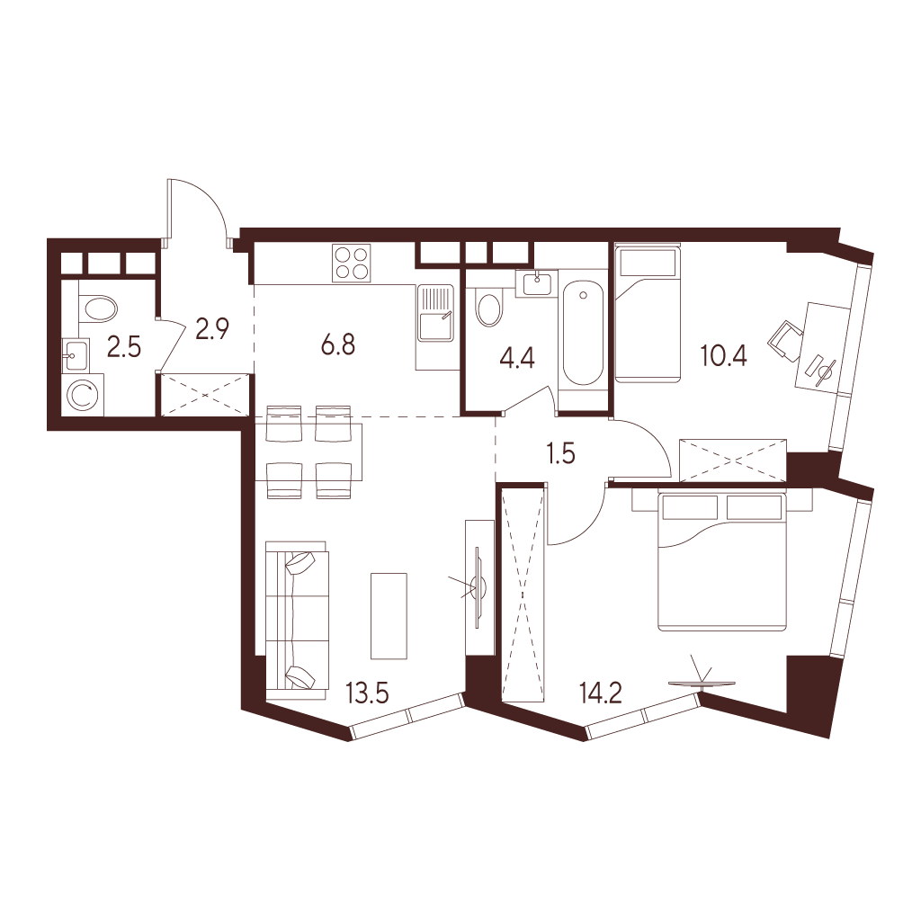3 комн. квартира, 56.2 м², 4 этаж 