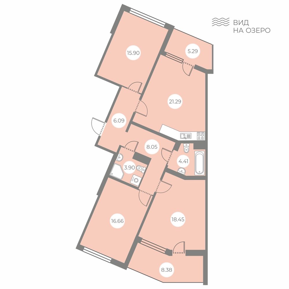3 комн. квартира, 101.6 м², 4 этаж 