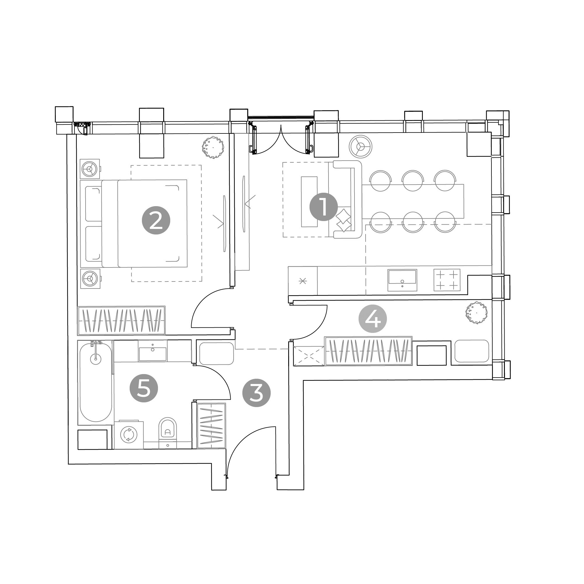 2 комн. квартира, 45 м², 5 этаж 