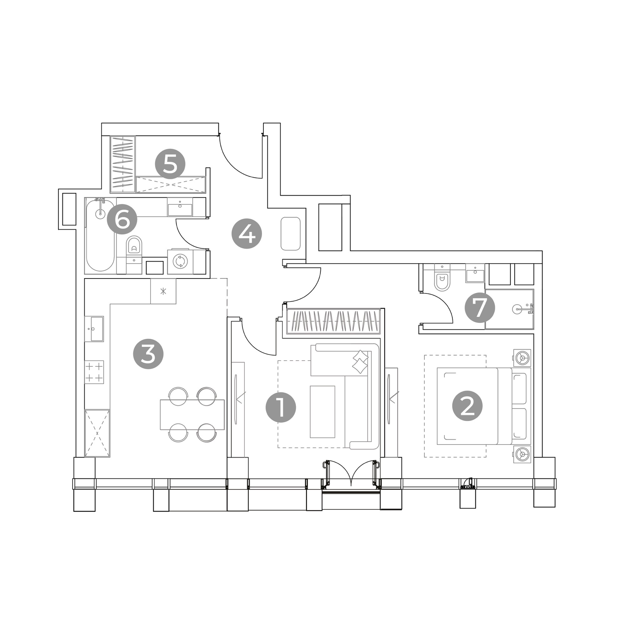 2 комн. квартира, 62.5 м², 6 этаж 