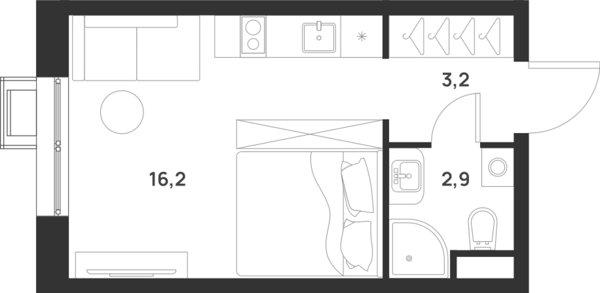 студия, 22.3 м², 2 этаж 