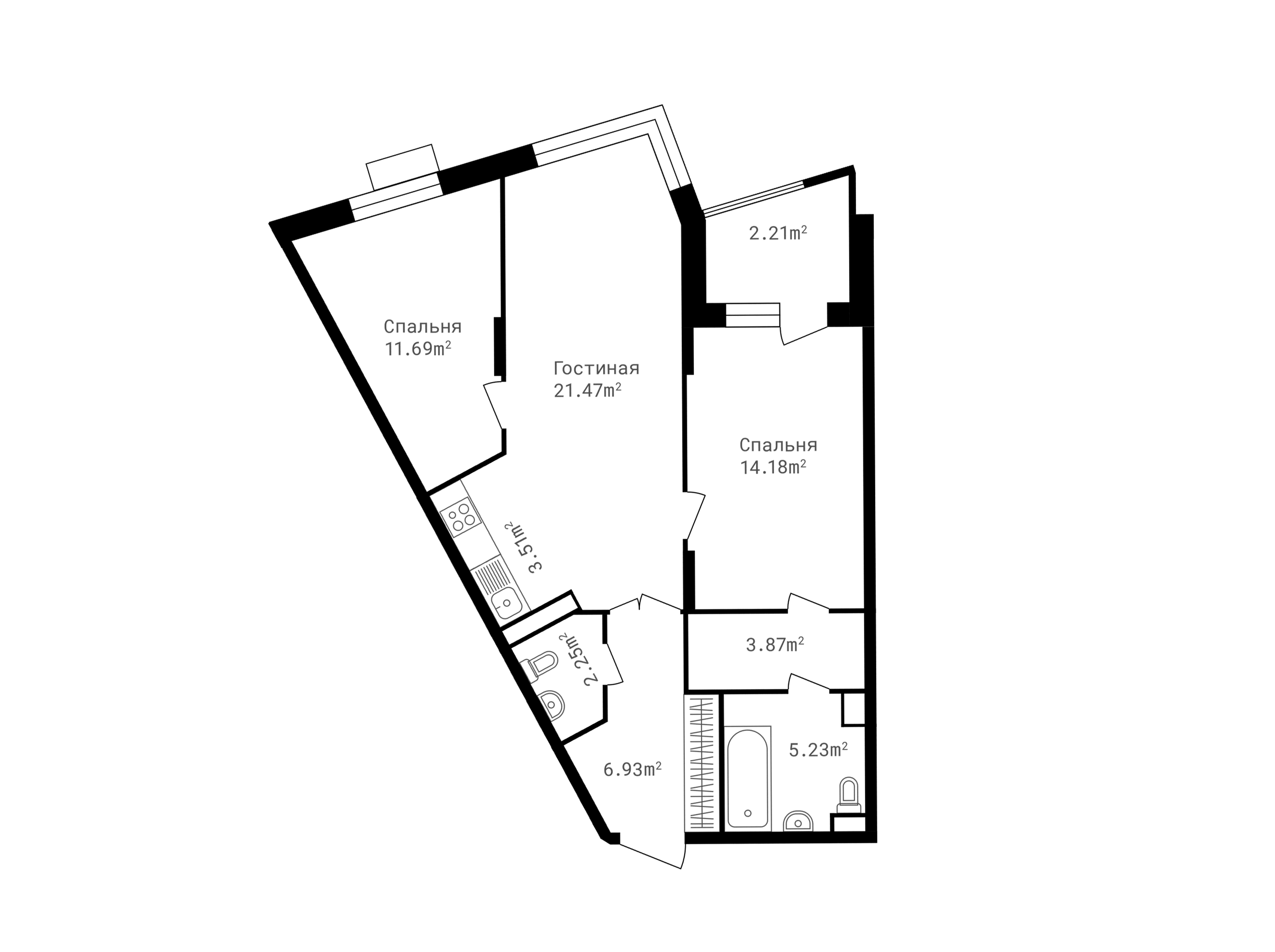 3 комн. квартира, 71.3 м², 1 этаж 