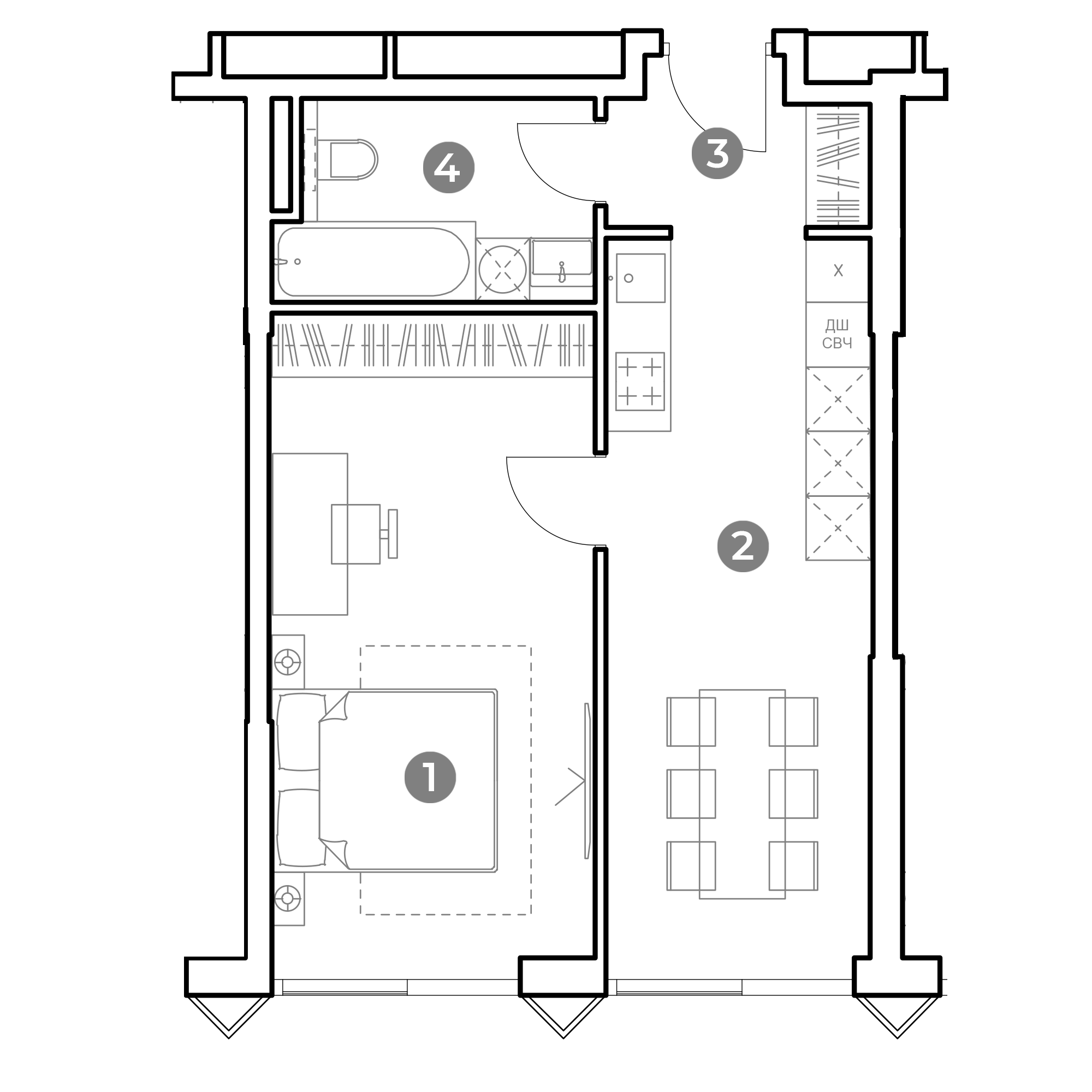 1 комн. квартира, 45.3 м², 19 этаж 