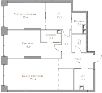 2 комн. квартира, 100.8 м², 5 этаж  (из 17)