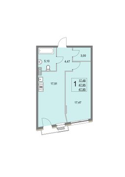 1 комн. квартира, 48 м², 2 этаж 