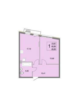 1 комн. квартира, 49 м², 2 этаж 