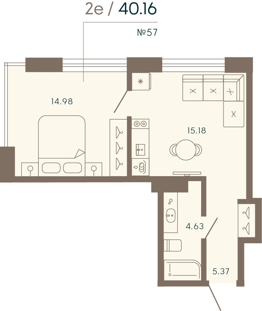 1 комн. квартира, 40.2 м², 4 этаж 