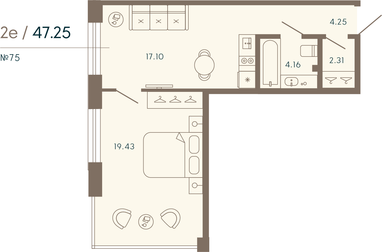 1 комн. квартира, 47.2 м², 4 этаж 