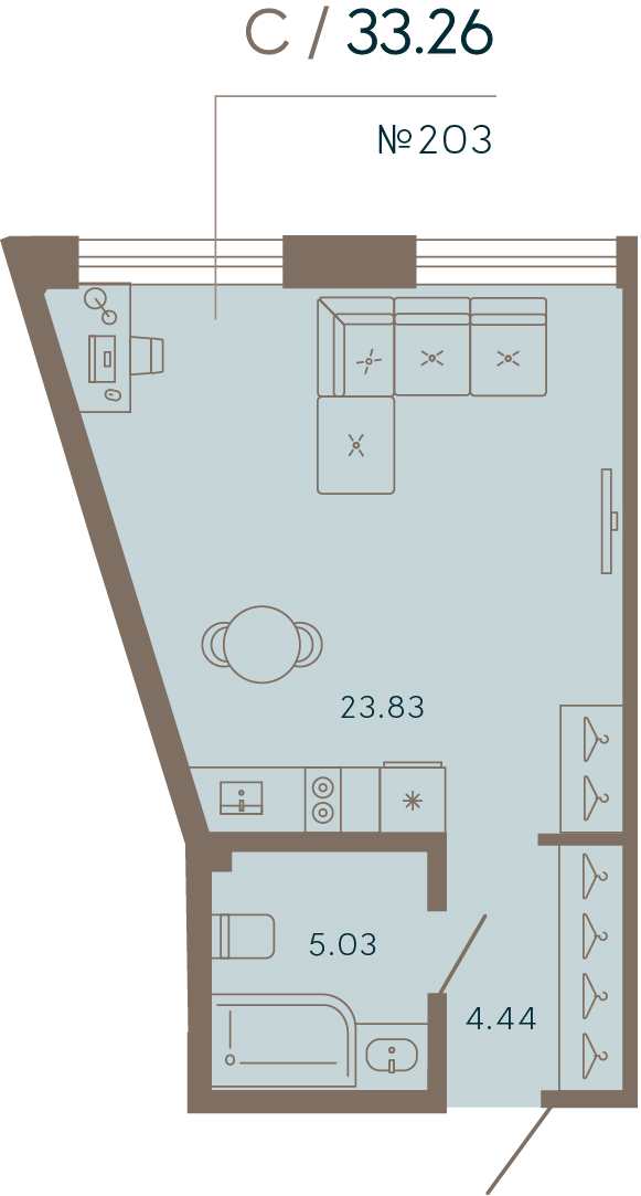 1 комн. квартира, 33.3 м², 3 этаж 